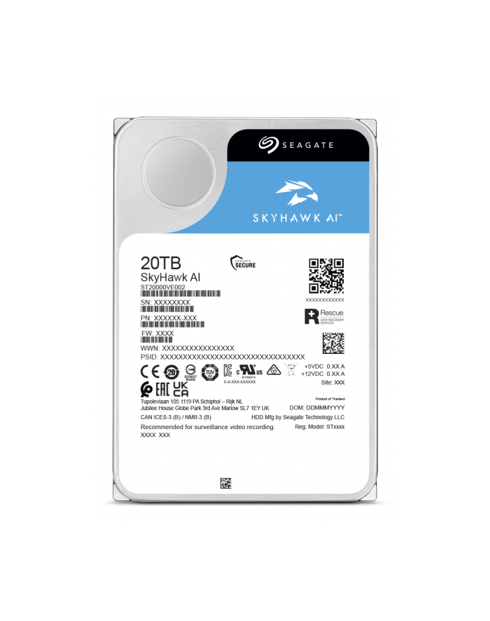 SEAGATE Skyhawk AI 20TB HDD SATA 6Gb/s 512MB cache 3.5inch CMR Helium główny