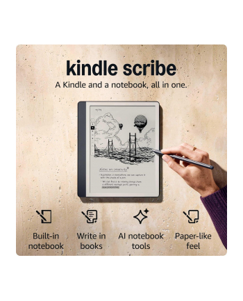 Ebook New Kindle Scribe - 2024 release 102” glare-free 16GB Wi-Fi (Without Lockscreen Ads) with Premium Pen Tungsten
