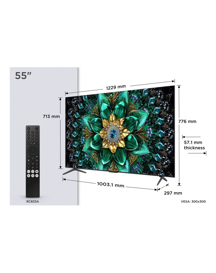 Telewizor TCL 55Q6C QD-Mini LED 55' 4K Ultra HD Google TV Dolby Atmos DVB-T2 Metaliczny główny
