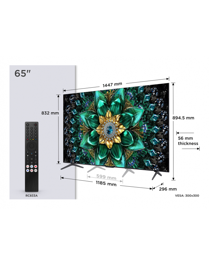 Telewizor TCL 65Q6C QD-Mini LED 65' 4K Ultra HD Google TV Dolby Atmos DVB-T2 Metaliczny główny
