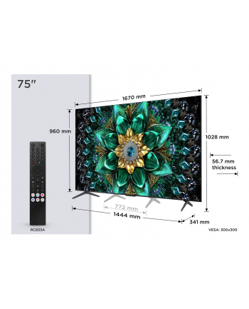 Telewizor TCL 75Q6C QD-Mini LED 75''; 4K Ultra HD Google TV Dolby Atmos DVB-T2 Metaliczny