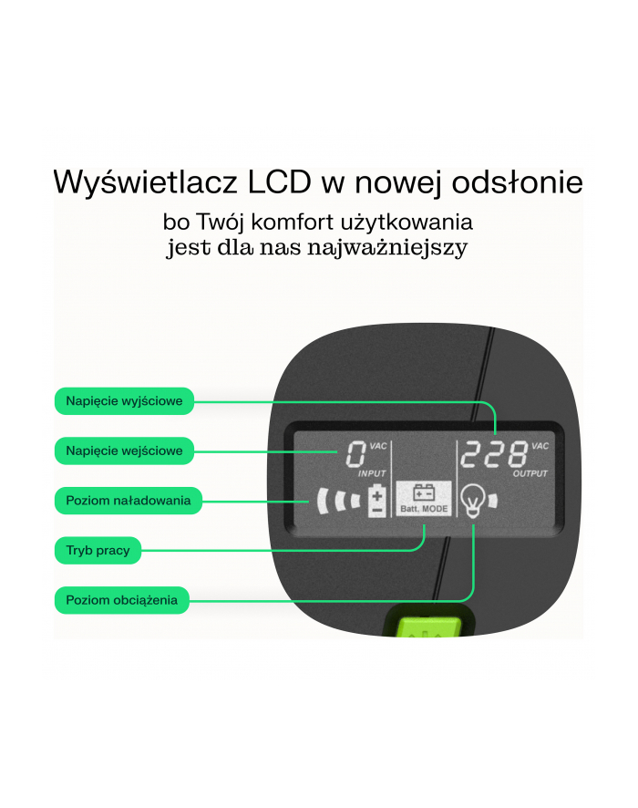 GREEN CELL UPS POWERPROOF 480W/750VA CZYSTA SINUSOIDA główny