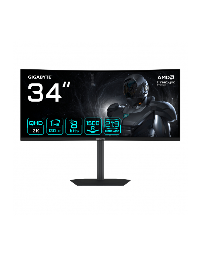 Gigabyte | GS34WQC A | 34 '' | SS VA | WQHD | 120 Hz | 1 ms | 3440 x 1440 pixels | 300 cd/m² | HDMI ports quantity 1 główny