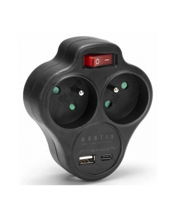 Rozgałęźnik sieciowy podwójny z wyłącznikiem + USB-A + USB-C MONTIS MT144-BK czarny