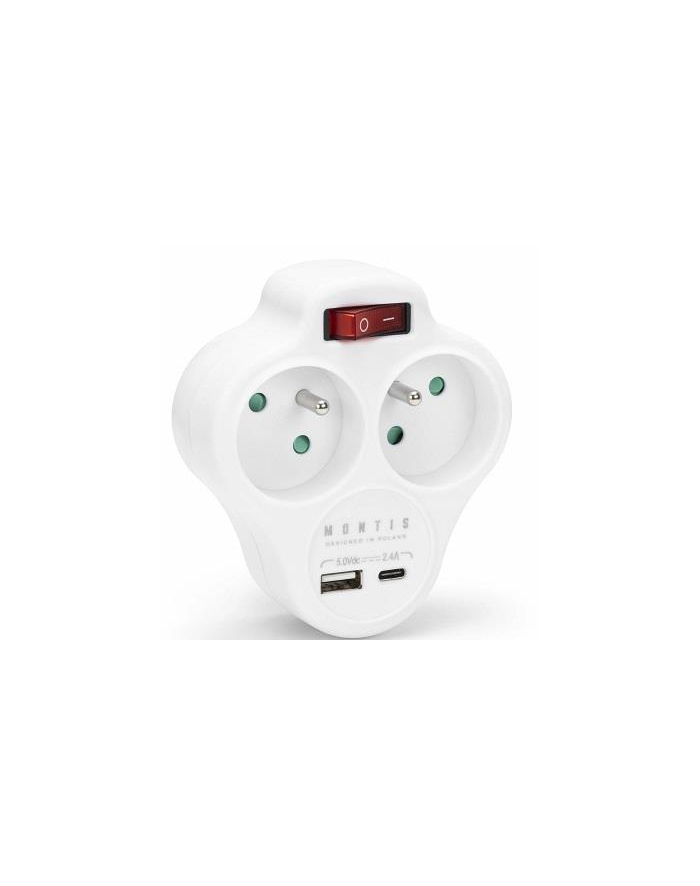 Rozgałęźnik sieciowy podwójny z wyłącznikiem + USB-A + USB-C MONTIS MT144-WH biały główny