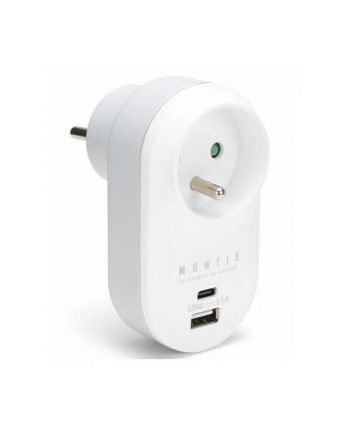 Rozgałęźnik sieciowy pojedynczy + USB-A + USB-C MONTIS MT147 biało-szary