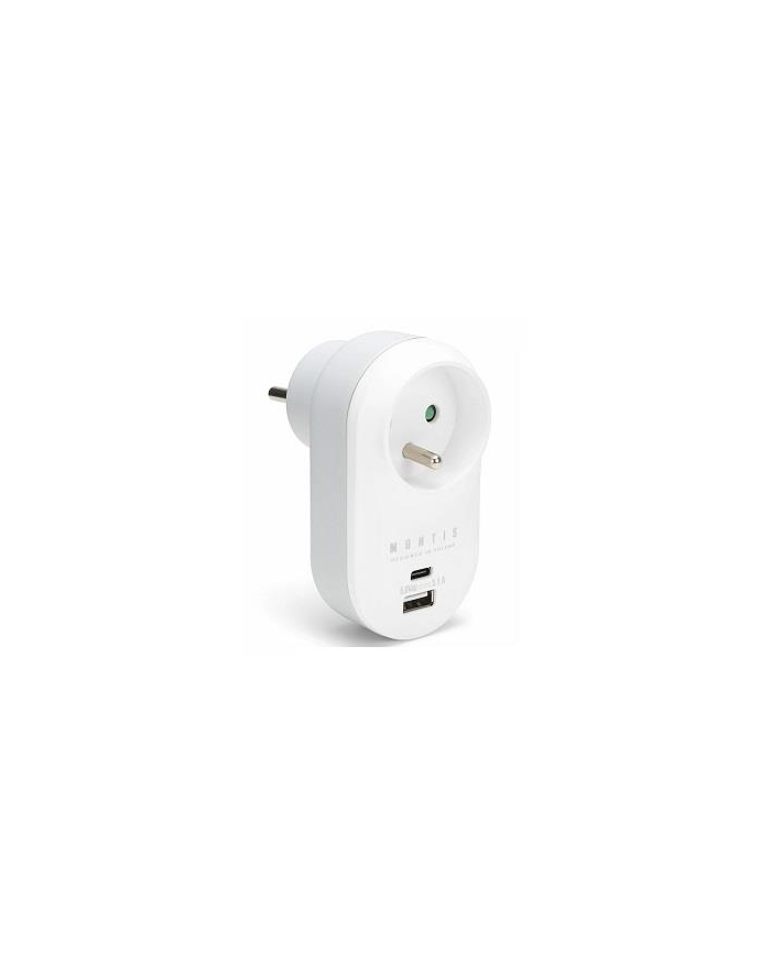 Rozgałęźnik sieciowy pojedynczy + USB-A + USB-C MONTIS MT147 biało-szary główny