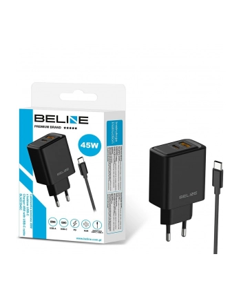 Ładowarka sieciowa Beline 45W 1xUSB-C + 1xUSB GaN PD 3.0 QC 3.0 + kabel USB-C/USB-C - czarna