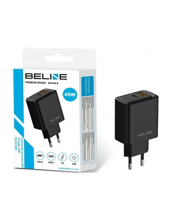 Ładowarka sieciowa Beline 45W 1xUSB-C + 1xUSB GaN PD 3.0 QC 3.0 bez kabla - czarna