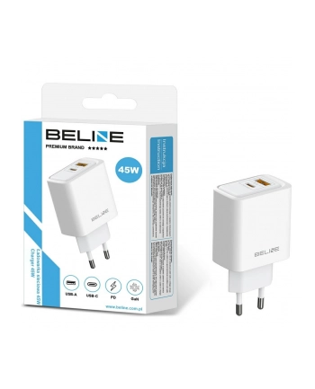 Ładowarka sieciowa Beline 45W 1xUSB-C + 1xUSB GaN PD 3.0 QC 3.0 bez kabla - biała