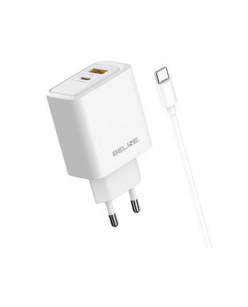 Ładowarka sieciowa Beline 45W 1xUSB-C + 1xUSB GaN PD 3.0 QC 3.0 + kabel USB-C/USB-C - biała
