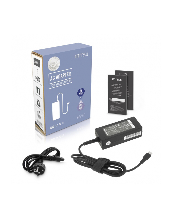 Zasilacz sieciowy Mitsu 45W USB-C, USBC, 5-20V, 2-3A (black) do notebooka główny