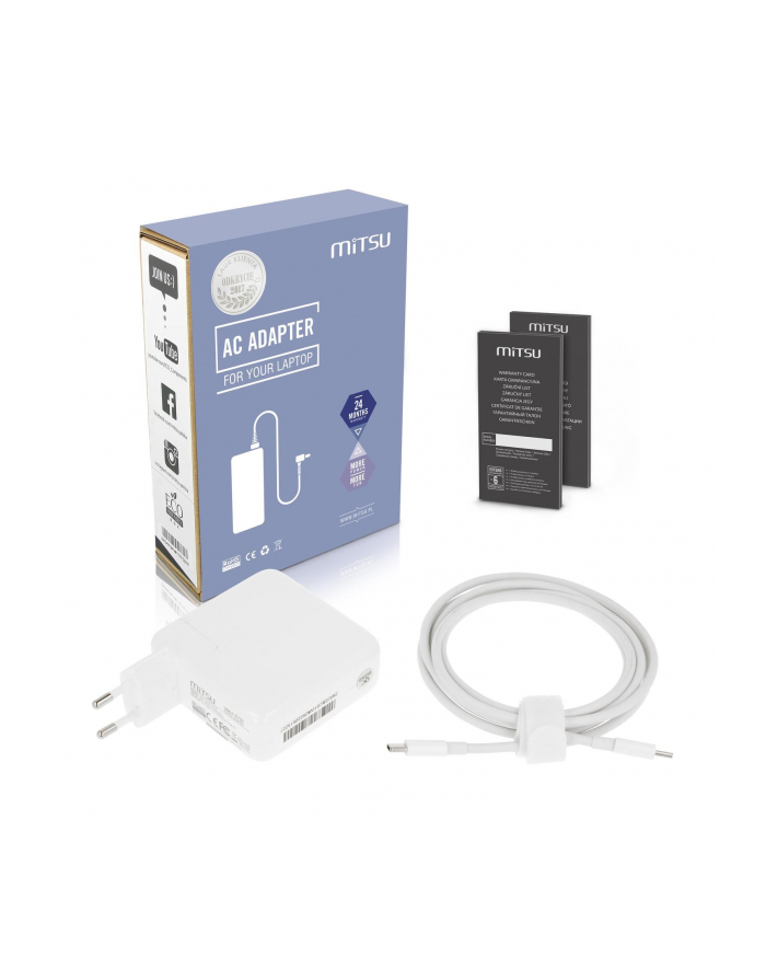 Zasilacz sieciowy Mitsu 61W USB-C, USBC, 5-20.3V, 3A (BIAŁY) do notebooka główny