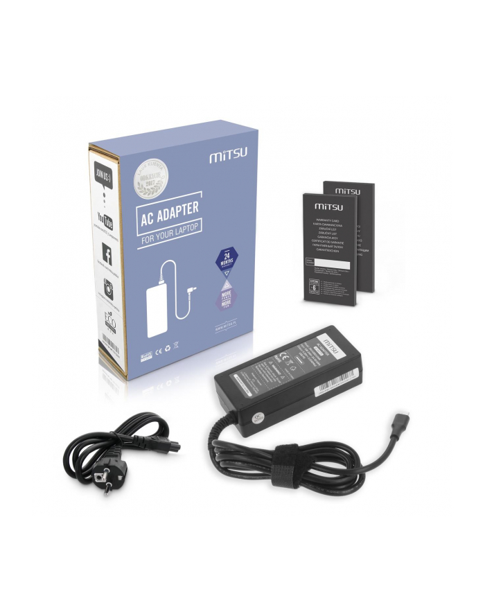 Zasilacz sieciowy Mitsu 65W USB-C, USBC, 5-20V, 3-3.25A (black) do notebooka główny