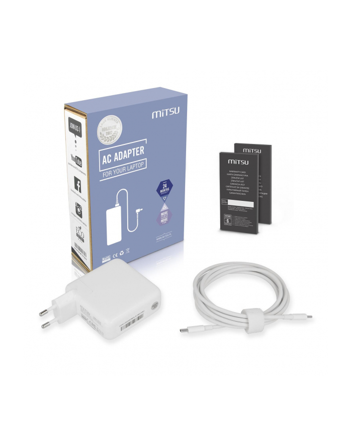 Zasilacz sieciowy Mitsu 67W USB-C, USBC, 5-20V, 3-3.35A (BIAŁY) do notebooka główny