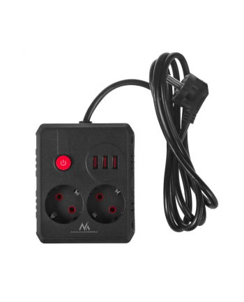 Listwa zasilająca Maclean MCE387 B, przedłużacz 2 gniazda + 3xUSB, 110-240V AC 50/60Hz, 2.1A max 2500W, 1.5m, czarna