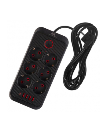 Listwa zasilająca Maclean MCE391 B, przedłużacz 6 gniazd + 4xUSB + USB-C, 110-240V AC 50/60Hz, 2.1A max 2500W, 3m, czarna nr 1