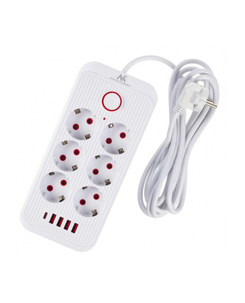 Listwa zasilająca Maclean MCE391 W, przedłużacz 6 gniazd + 4xUSB + USB-C, 110-240V AC 50/60Hz, 2.1A max 2500W, 3m, biała nr 1