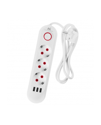 Listwa zasilająca Maclean MCE394 W, przedłużacz 3gniazda + 3xUSB, 110-240V AC 50/60Hz, 2.1A max 2500W, 1,5m, biała