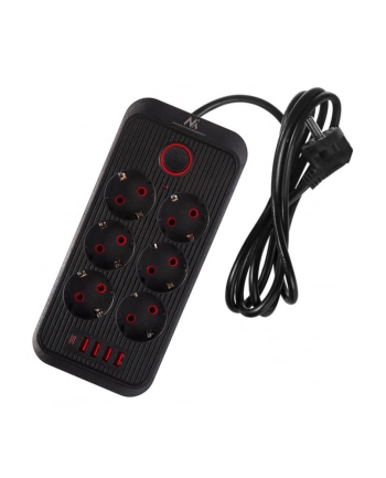 Listwa zasilająca Maclean MCE389 B, przedłużacz 6 gniazd + 4xUSB + USB-C, 110-240V AC 50/60Hz, 2.1A max 2500W, 1,5 m, czarna