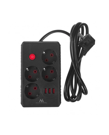 Listwa zasilająca Maclean MCE392 B, przedłużacz 4 gniazda + 3xUSB, 110-240V AC 50/60Hz, 2.1A max 2500W, 1,5m, czarna