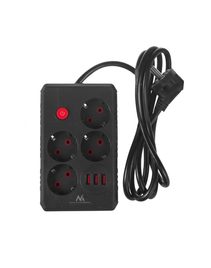 Listwa zasilająca Maclean MCE392 B, przedłużacz 4 gniazda + 3xUSB, 110-240V AC 50/60Hz, 2.1A max 2500W, 1,5m, czarna główny