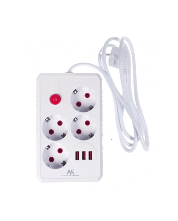 Listwa zasilająca Maclean MCE392 W, przedłużacz 4 gniazda + 3xUSB, 110-240V AC 50/60Hz, 2.1A max 2500W, 1,5m, biała