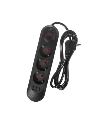 Listwa zasilająca Maclean MCE394 B, przedłużacz 3gniazda + 3xUSB, 110-240V AC 50/60Hz, 2.1A max 2500W, 1,5m, czarna