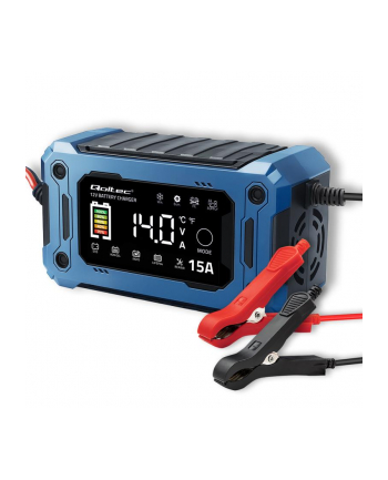 Ładowarka inteligentna Qoltec mikroprocesorowa 12V 15A | Prostownik z funkcją naprawy i podtrzymania zasilania podczas wymiany akumulatora | do AGM GE