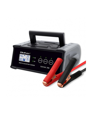 Ładowarka inteligentna Qoltec mikroprocesorowa 12V 24V 25A | Prostownik z funkcją naprawy do akumulatora AGM GEL SLA | LCD