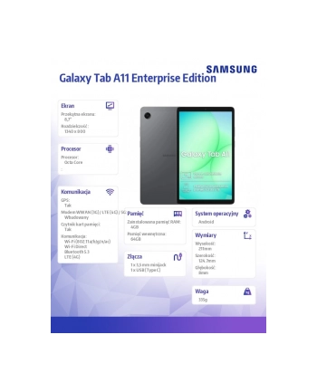 samsung Tablet Galaxy Tab A11 X135 4G 8.7 cala 4/64 GB Szary Enterprise Edition