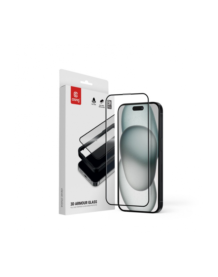 crong 3D Armour Glass - Szkło hartowane 9H Full Glue do iPhone 16 / iPhone 15 + ramka instalacyjna główny