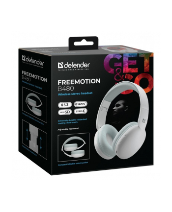 defender Słuchawki bezprzewodowe nauszne FREEMOTION B480 Białe nr 1
