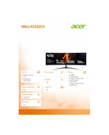 acer Monitor 44.5 cala Nitro XZ452CUVBEMIIPHUZX ID-QHD