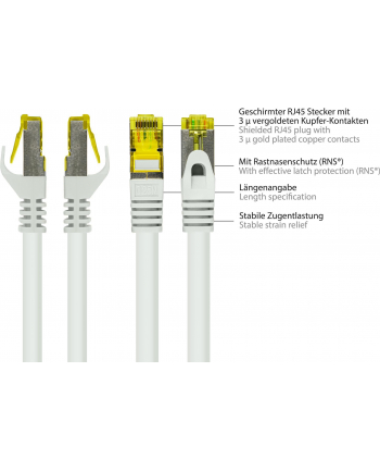 Good Connections RJ45 Patch Cable with Cat.7 Raw and Snap-in Protection (RNS®), S / FTP, PiMF, Halogen Free, 600MHz, OFC, White, 50m, Conne