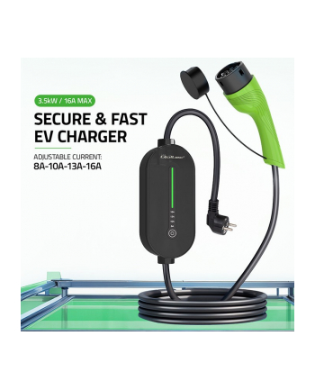 qoltec Mobilna ładowarka do samochodu elektrycznego EV z regulacją 2w1  Typ2 | 3.5kW | 230V | LCD | LED | 5m