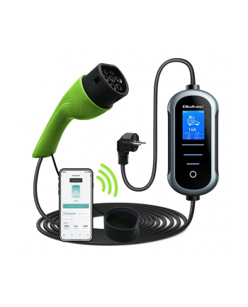qoltec Mobilna ładowarka do samochodu elektrycznego EV z regulacją 2w1  Typ2 | 3.5kW | 230V | Wi-Fi | TUYA | SMART LIFE | LCD | 5m
