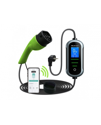 qoltec Mobilna ładowarka do samochodu elektrycznego EV z regulacją 2w1  Typ2 | 3.5kW | 230V | Wi-Fi | TUYA | SMART LIFE | LCD | 5m