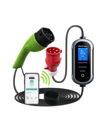 qoltec Mobilna ładowarka do samochodu elektrycznego EV z regulacją 2w1  Typ2 | 11kW | 400V | Wi-Fi | TUYA | SMART LIFE | LCD | Wallbox | 5m