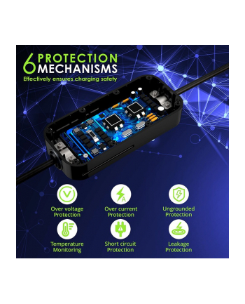 qoltec Mobilna ładowarka do samochodu elektrycznego EV z regulacją 2w1  Typ2 | 3.5kW | 230V | LCD | Przenośna |4m