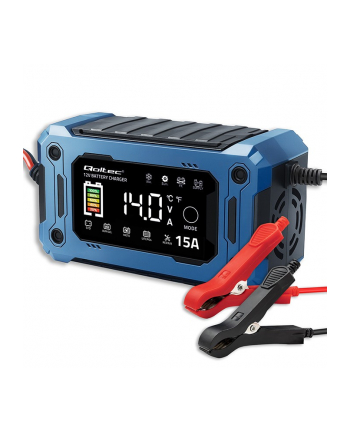qoltec Mikroprocesorowa ładowarka 12V 15A | Prostownik z funkcją naprawy i podtrzymania zasilania podczas wymiany akumulatora | do AGM GEL LiFePO4 |   LCD
