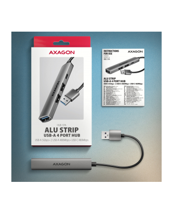 axagon HUE-STA HUB 4-portowy 1x USB-A 5Gbps, 2x USB2.0 + 1x USB-C 2.0, 12cm kabel USB-A nr 1