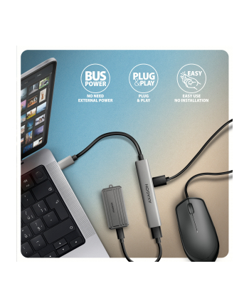 axagon HUE-STC HUB 4-portowy  1x USB-A 5Gbps, 2x USB2.0 + 1x USB-C 2.0, 12cm kabel USB-C nr 2