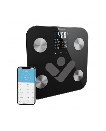 Waga diagnostyczna bluetooth TrueLife FitShape S6 BT czarna kolorowy LCD 0,2 ~ 180 kg iOS, System Android