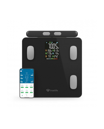 Waga diagnostyczna bluetooth TrueLife FitScale W8 BT czarna kolorowy LCD 0,1 ~ 180 kg iOS, System Android