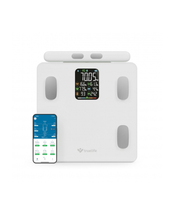 Waga diagnostyczna bluetooth TrueLife FitScale W8 BT biała kolorowy LCD 0,1 ~ 180 kg iOS, System Android