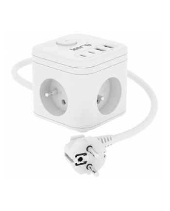 Kostka zasilająca KERG 3-gniazdowa + ładowarka USB-A+USB-C 1,5m 3×1,5mm2 H05VV-F 16A/250V biała nr 1