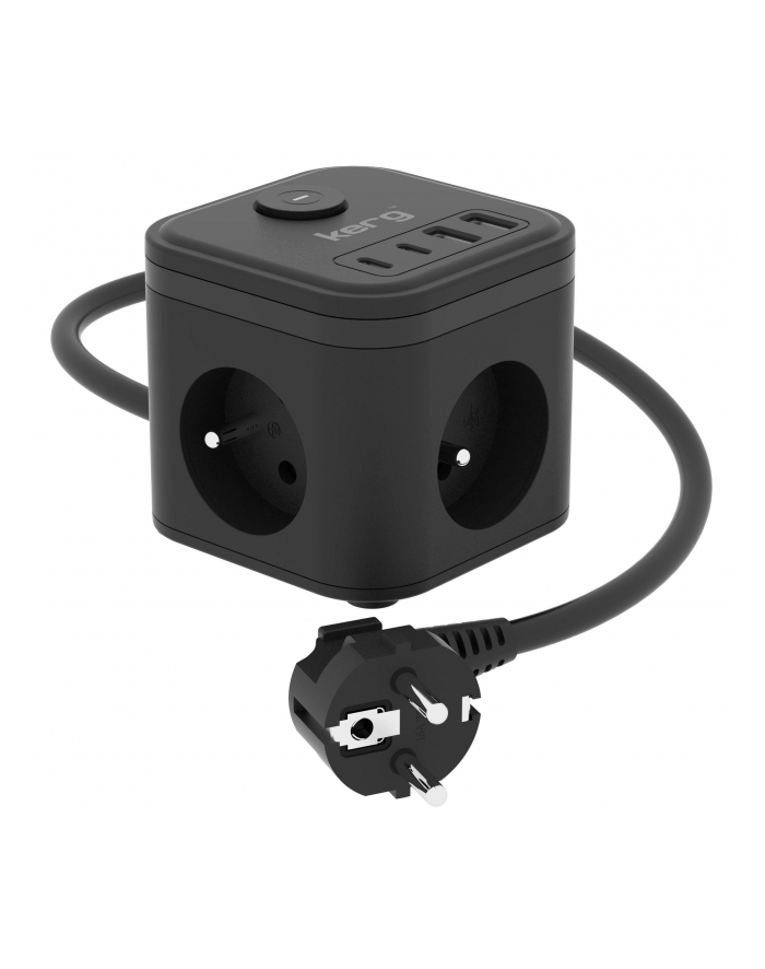 Kostka zasilająca KERG 3-gniazdowa + ładowarka USB-A+USB-C 1,5m 3×1,5mm2 H05VV-F 16A/250V czarna główny