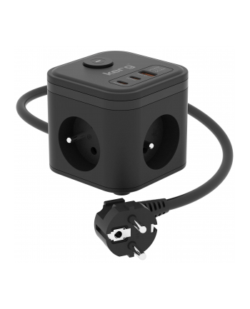 Kostka zasilająca KERG 3-gniazdowa + szybka ładowarka USB-A+USB-C 1,5m 3×1,5mm2 H05VV-F 16A/250V czarna nr 1