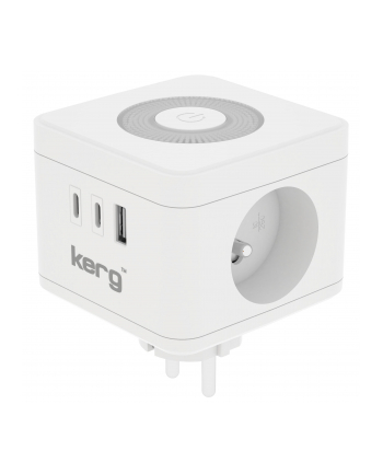 Kostka zasilająca KERG 2-gniazdowa + ładowarka USB-A+USB-C + lampka LED 16A/250V biała nr 1